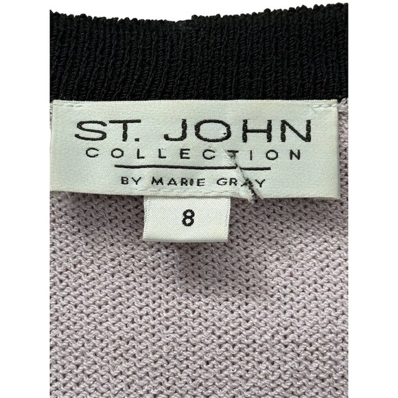 St. John Collection Santana Knit Cardigan Lilac W/ Black White Trim Size 8 -READ - Picture 4 of 14